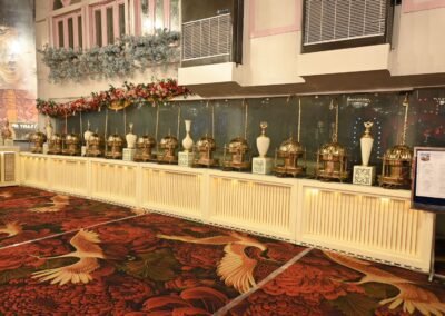 Elegant banquet buffet setup with luxury décor, chandelier lighting, and premium dining arrangement at Clarion Inn Amps Patiala